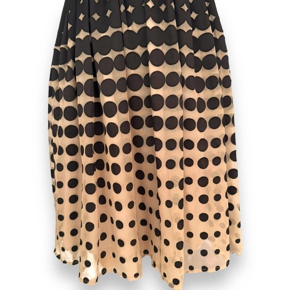 Burlapp Black & Beige Pleated Polka Dot Sleeveless V Neck A Line Dress Size 0 - Picture 5 of 9